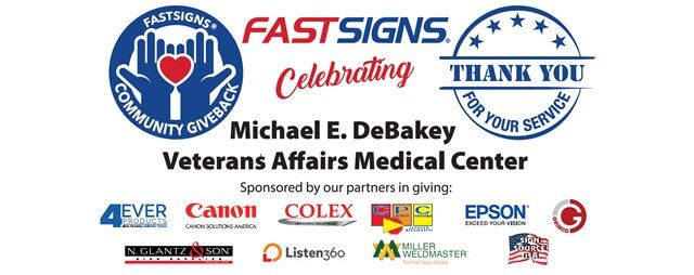 FASTSIGNS banner with their Community Giveback Sponsors listed